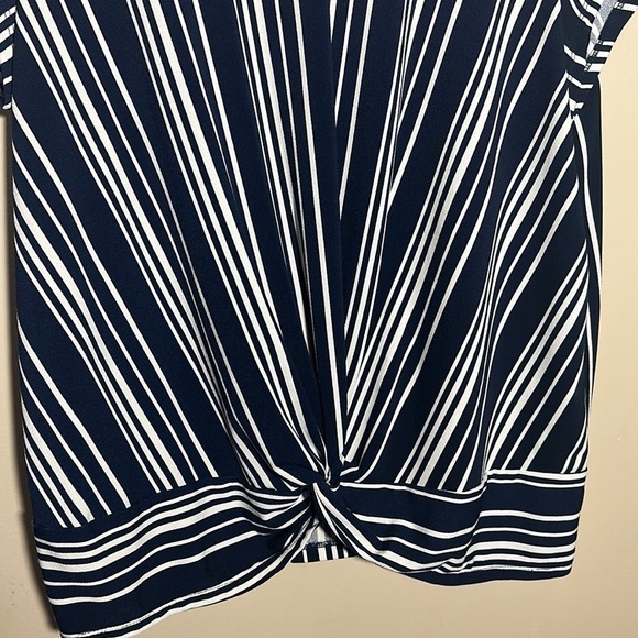 Adrianna Papell‎ Striped Navy White Career Top | Large - Picture 3 of 5